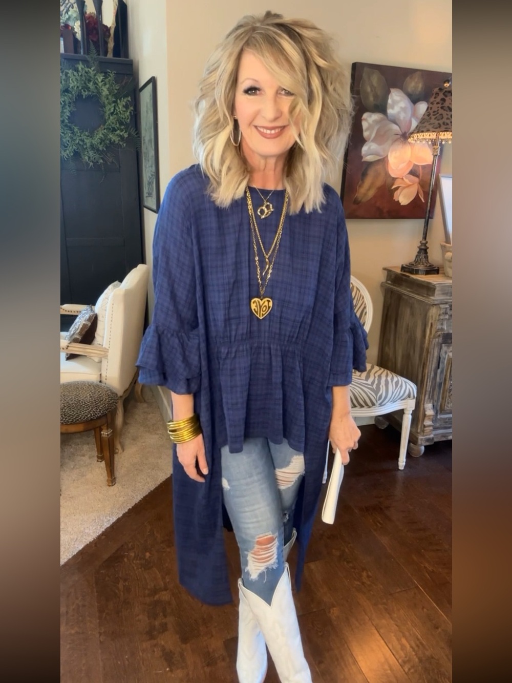 Women’s Navy Blue Peplum High-Low Tunic Top